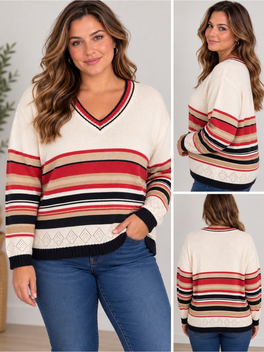 Villager Sport Striped V-Neck Knit Sweater size 2